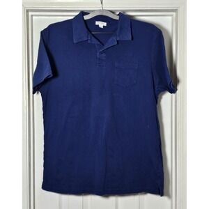 Sunspel Riviera Polo Shirt Mens XL Navy Blue Pocket Cotton Textured